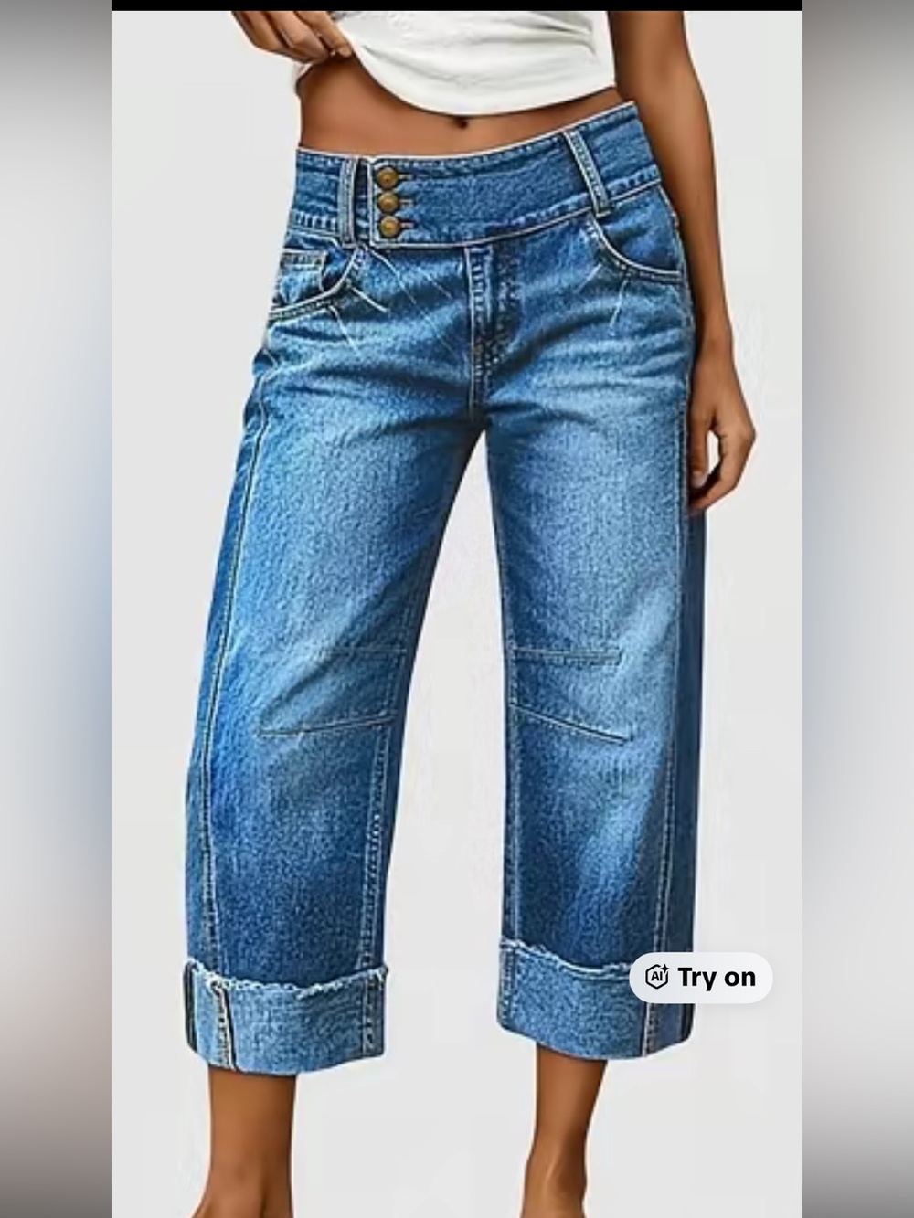 High-Rise Wide Crop Jeans in Medium Blue